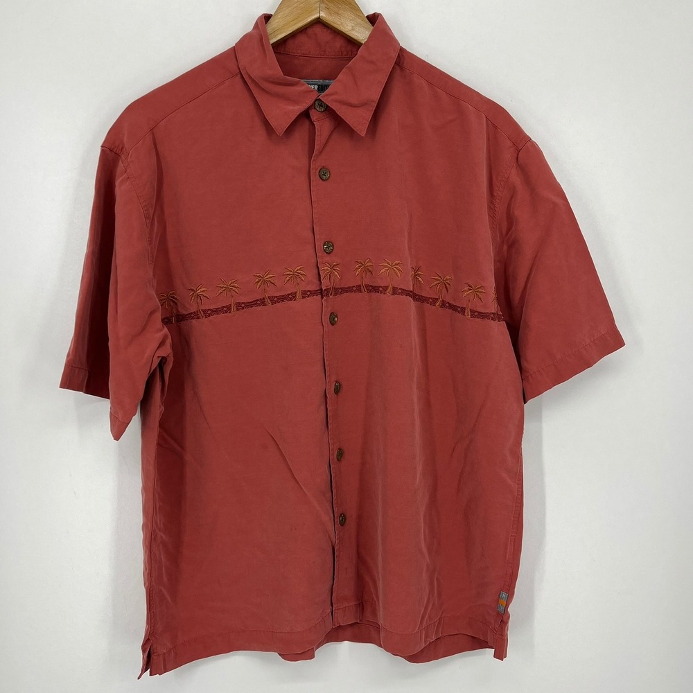 Quiksilver Edition Mens Red Palm Tree Embroidered Rayon Blend Shirt Size M